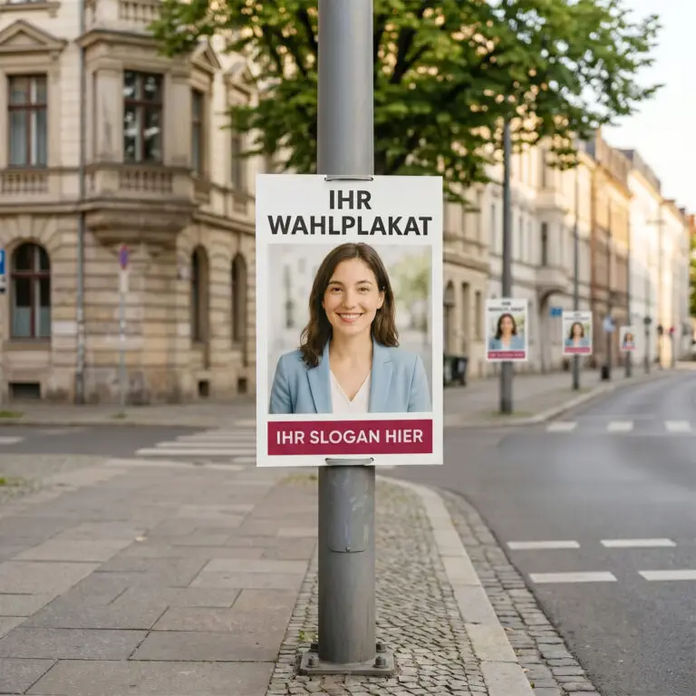 Beispielfoto eines Hohlkammerplakats an einer Laterne