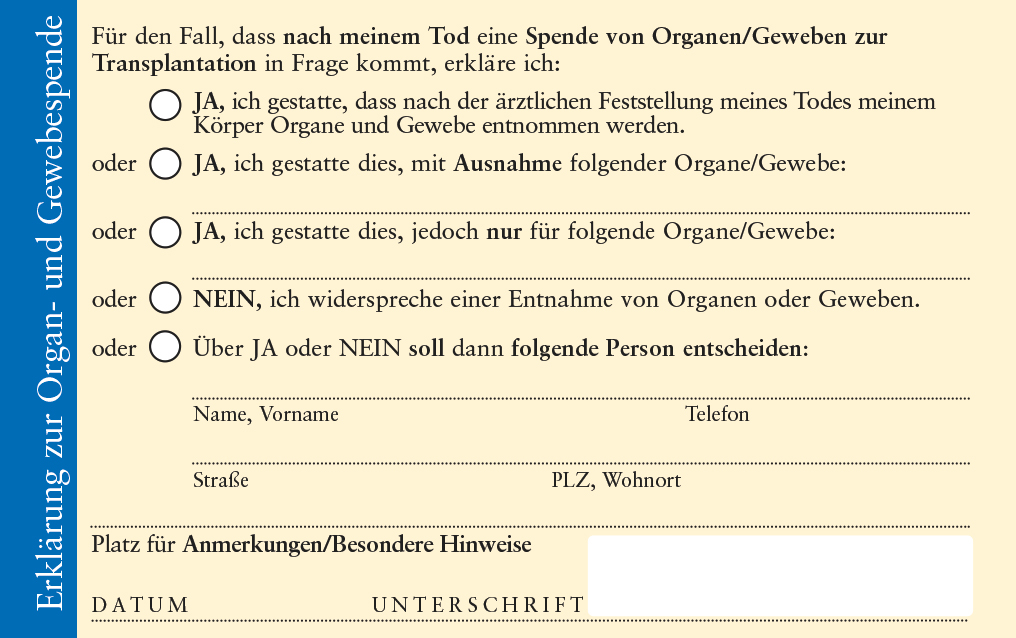Organspendeausweis Rückseite